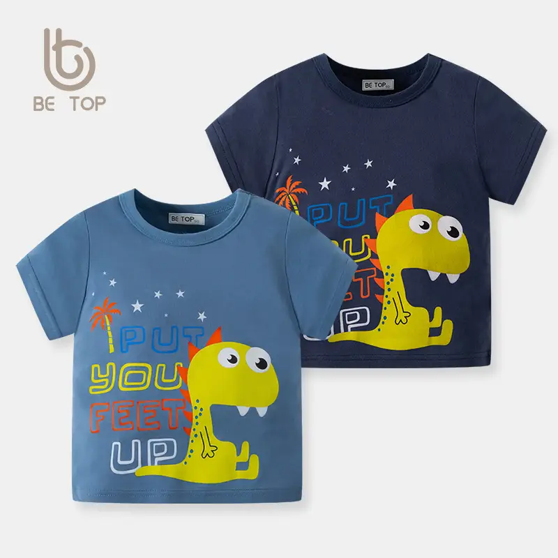 Blue Cartoon Dinosaur Pure Cotton Boys T-Shirt - Image 3