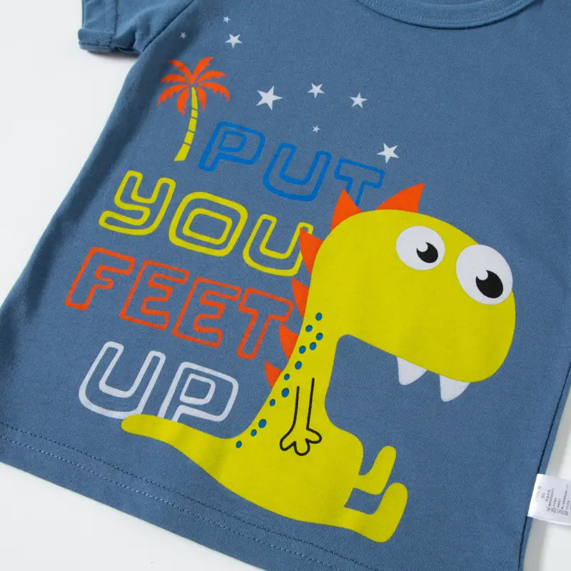 Blue Cartoon Dinosaur Pure Cotton Boys T-Shirt - Image 5