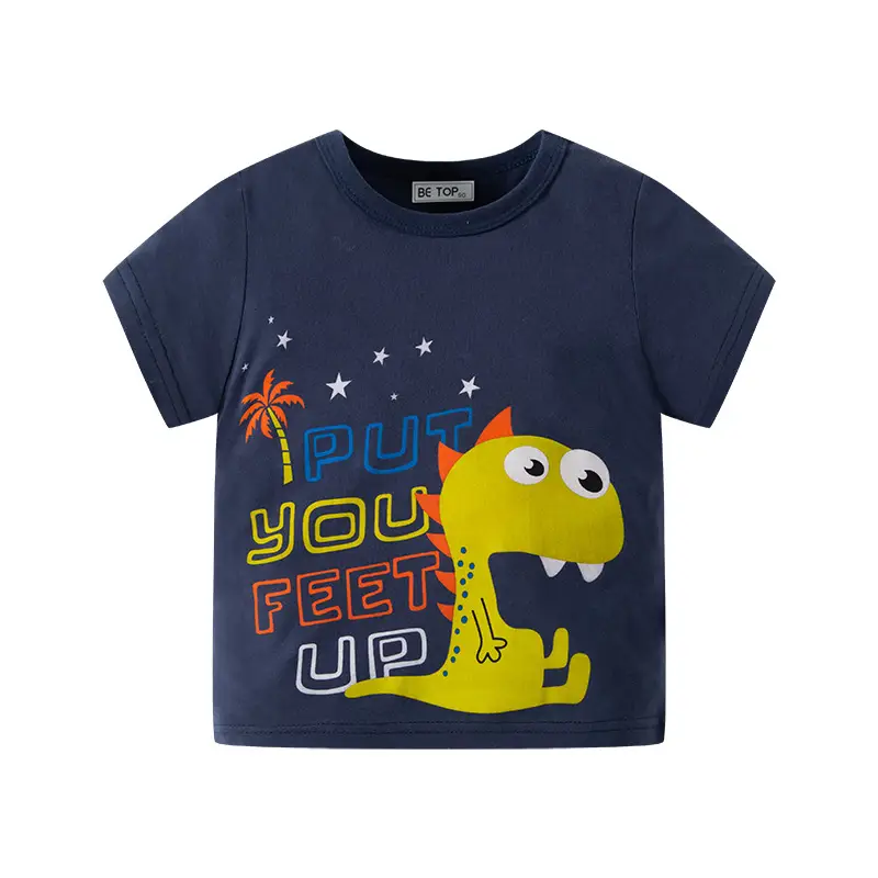 Blue Cartoon Dinosaur Pure Cotton Boys T-Shirt - Image 2