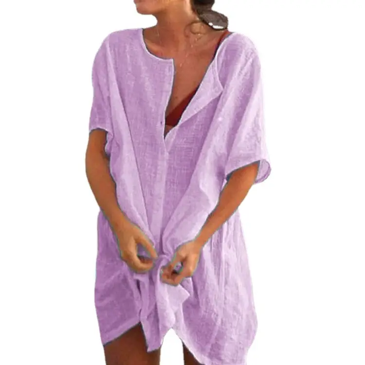 Women's Yellow Cotton Tie-Back Mid-Length Shirt - Image 9