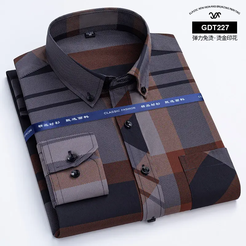 Men's Blue Plaid Anti-Wrinkle GDT225 Shirt
