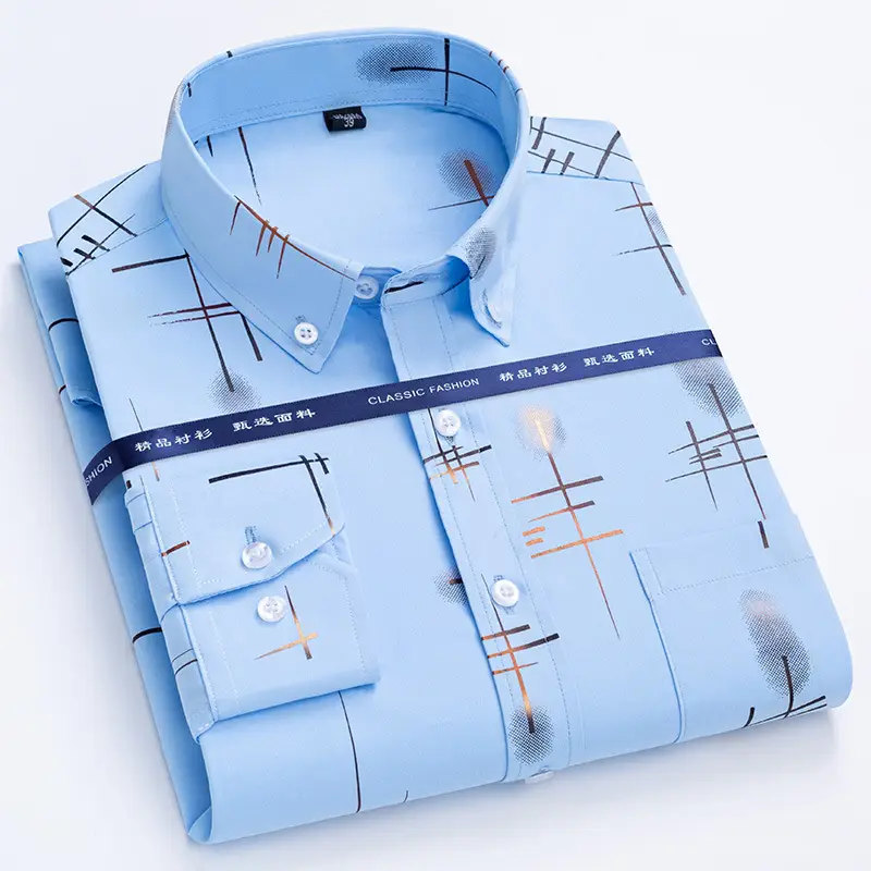 Men's Blue Plaid Anti-Wrinkle GDT225 Shirt