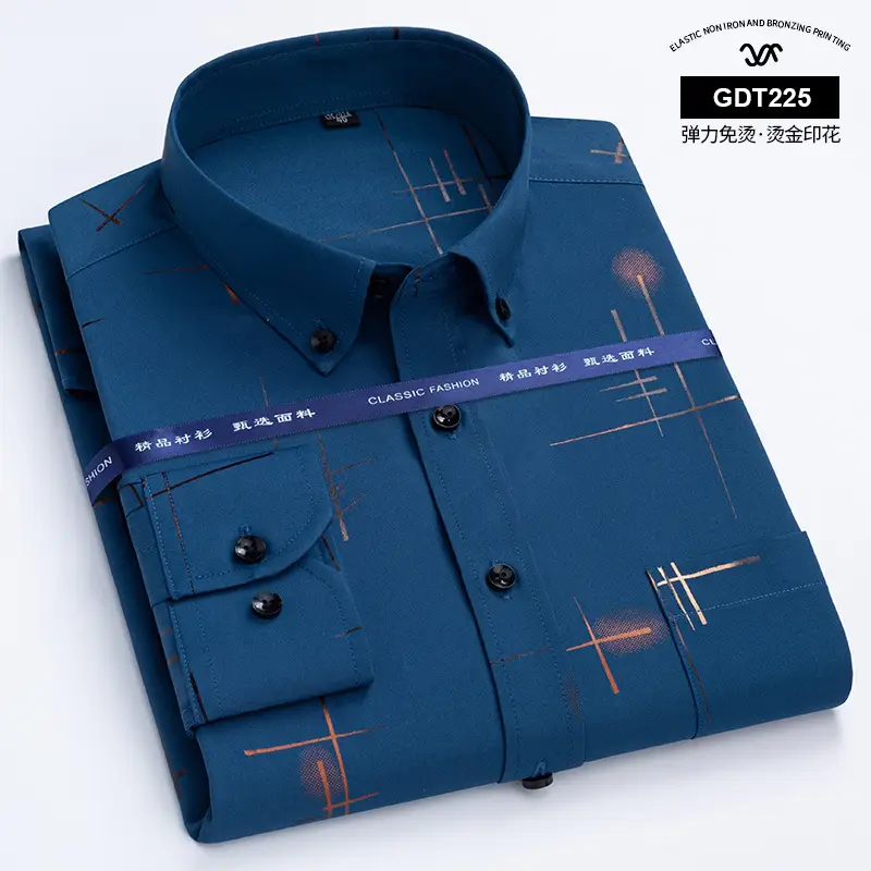 Men's Blue Plaid Anti-Wrinkle GDT225 Shirt