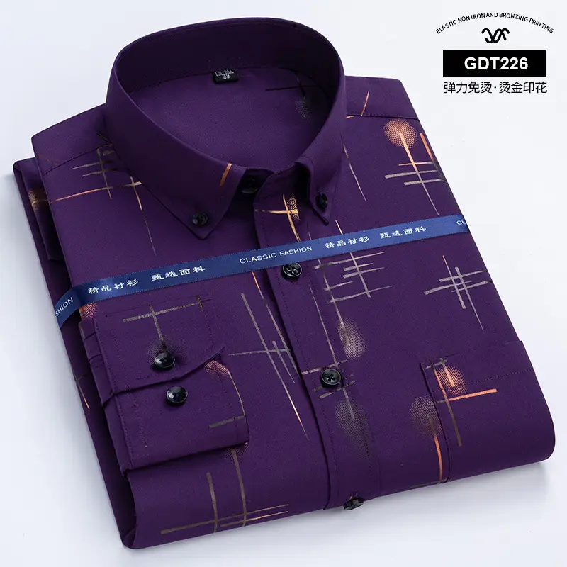 Men's Blue Plaid Anti-Wrinkle GDT225 Shirt