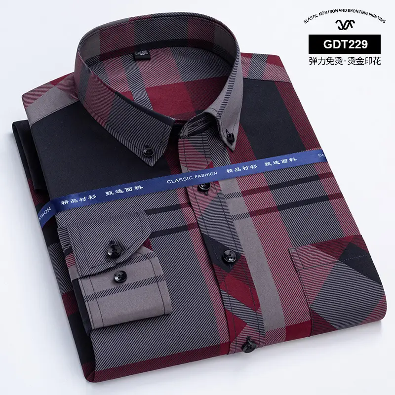 Men's Blue Plaid Anti-Wrinkle GDT225 Shirt