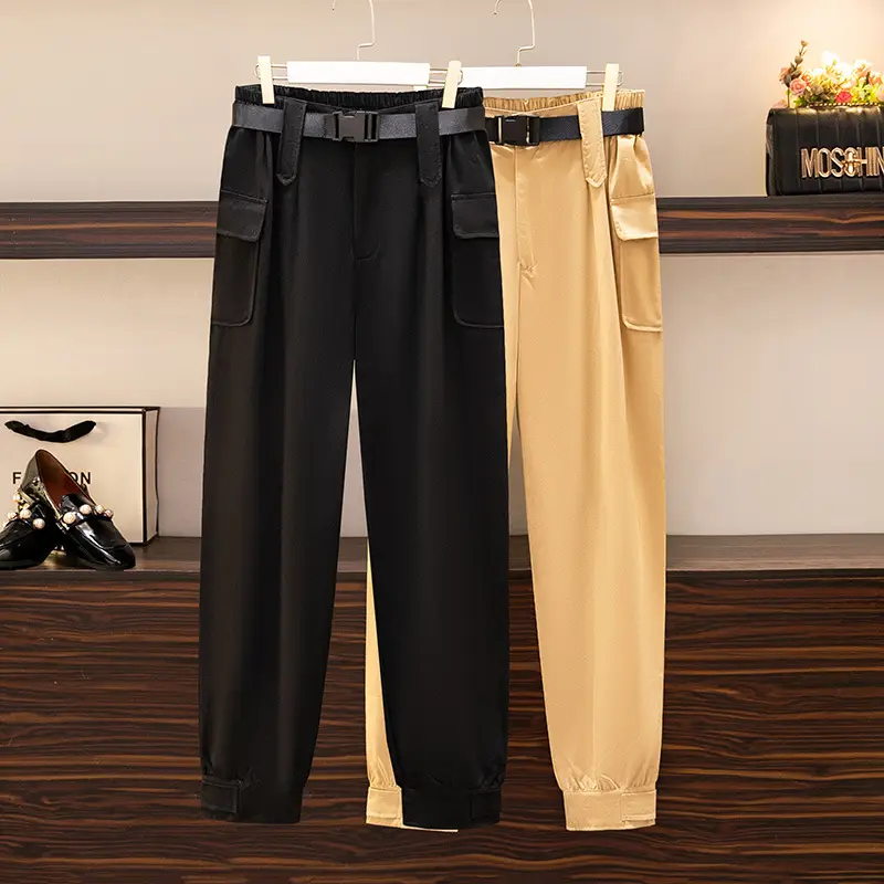 Beige Korean Style Jogger Pants for Plus Size 150kg - Image 4