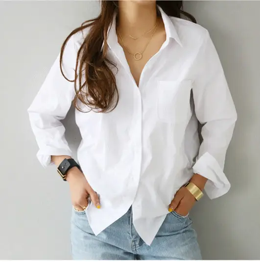 Women White Slim Fit Cotton Long Sleeve Shirt 2025 - Image 3