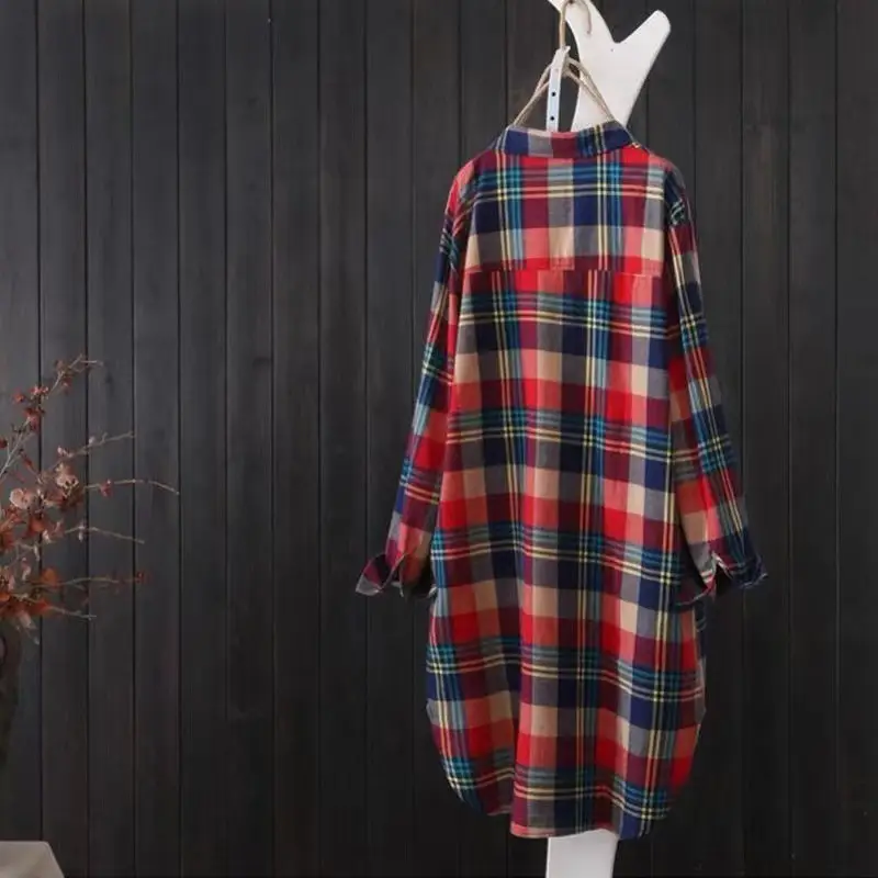 Women Plaid Korean Shirt Long Sleeve Sun Protective Coat Large - Image 5