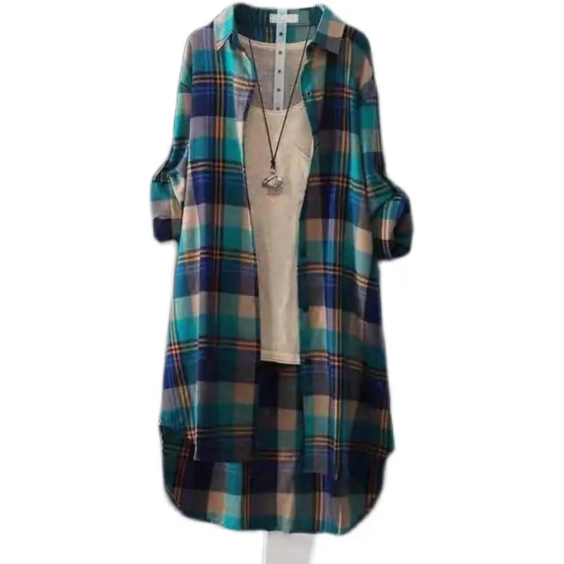Women Plaid Korean Shirt Long Sleeve Sun Protective Coat Large - Image 7