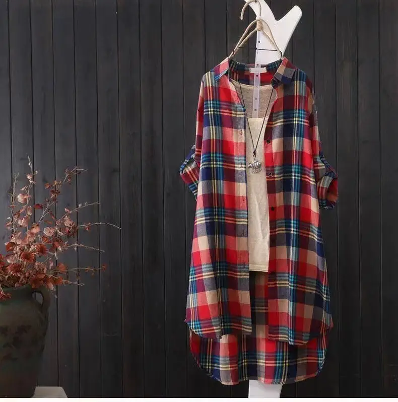 Women Plaid Korean Shirt Long Sleeve Sun Protective Coat Large — feature 6