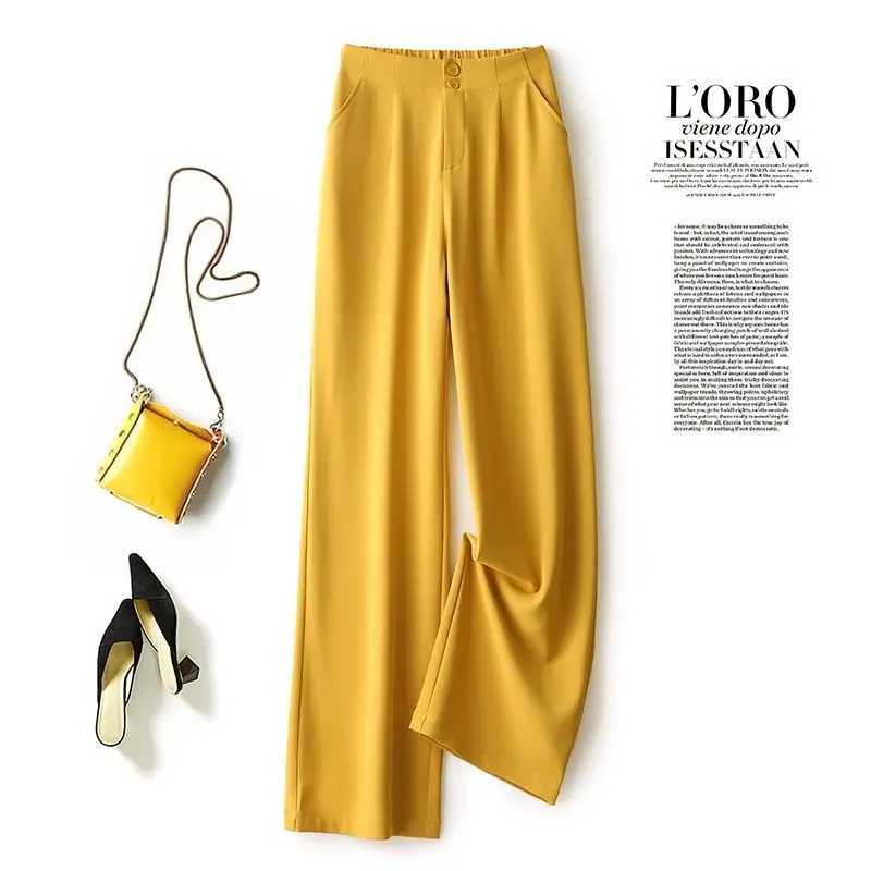 Wide Leg Pants Women High Waist Dipped 2021 Spring Summer Loose Slimming Straight Casual Mop Chiffon Suit Pants - Image 7