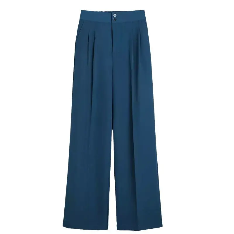 Wide Leg Pants Women High Waist Dipped 2021 Spring Summer Loose Slimming Straight Casual Mop Chiffon Suit Pants - Image 9
