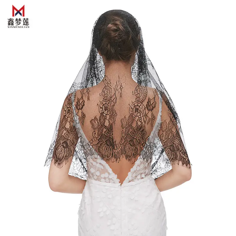 Muslim Women's Black Lace Hijab Veil 2024 Triangle Scarf