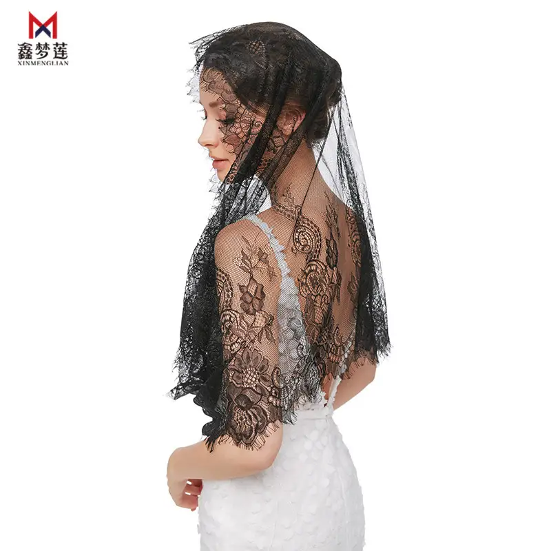 Muslim Women's Black Lace Hijab Veil 2024 Triangle Scarf