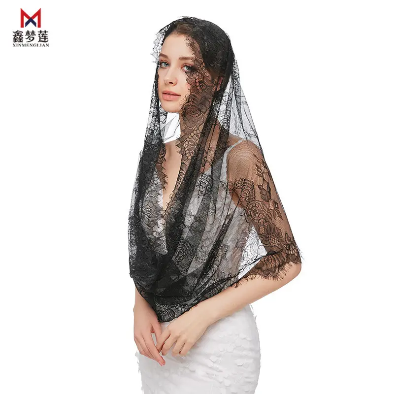 Muslim Women's Black Lace Hijab Veil 2024 Triangle Scarf