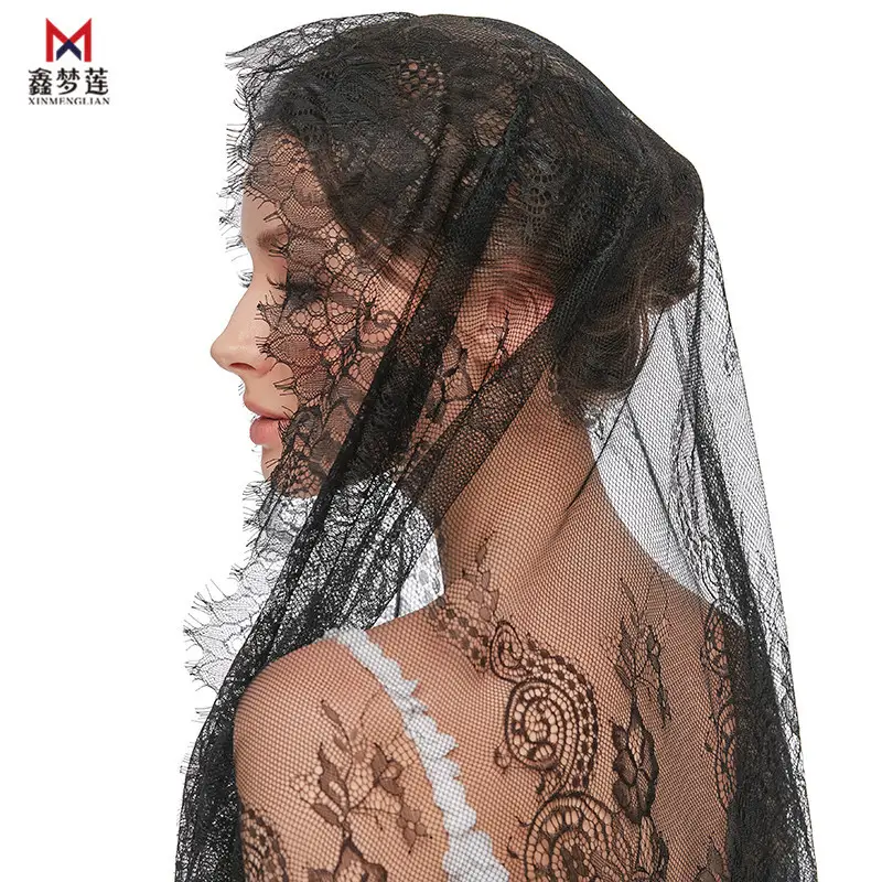 Muslim Women's Black Lace Hijab Veil 2024 Triangle Scarf