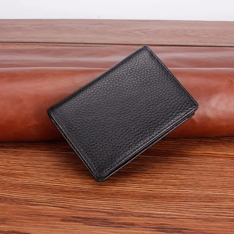 in stock Men's Genuine Leather Business Card Bag Business Litchi Pattern Top Layer Cowhide Business Card Holder Customized LOGO