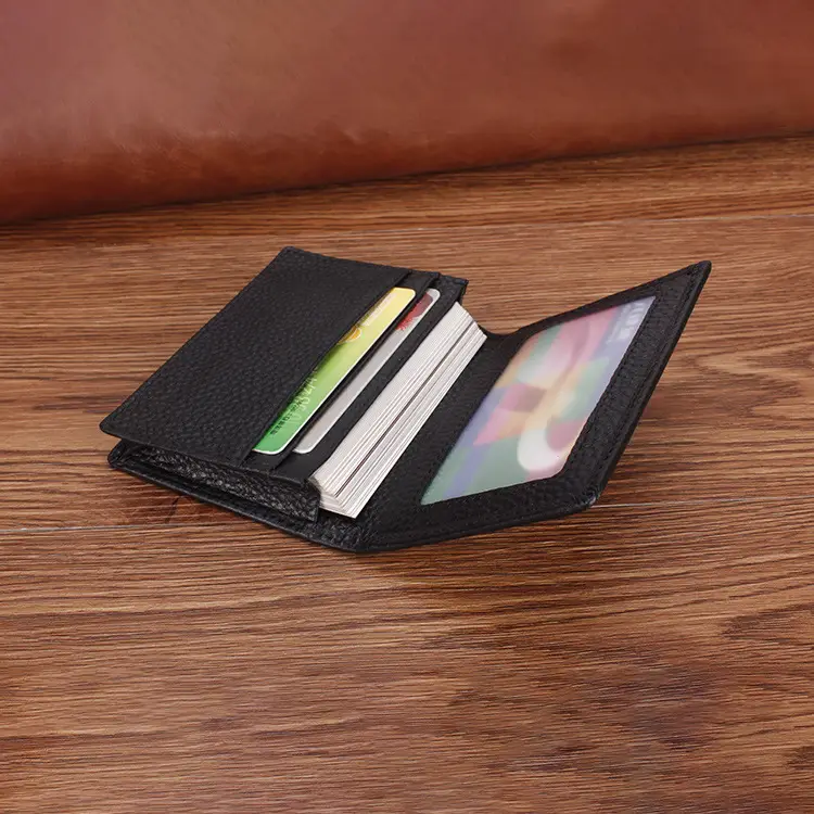 in stock Men's Genuine Leather Business Card Bag Business Litchi Pattern Top Layer Cowhide Business Card Holder Customized LOGO