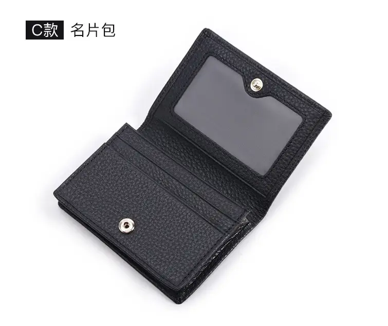 in stock Men's Genuine Leather Business Card Bag Business Litchi Pattern Top Layer Cowhide Business Card Holder Customized LOGO