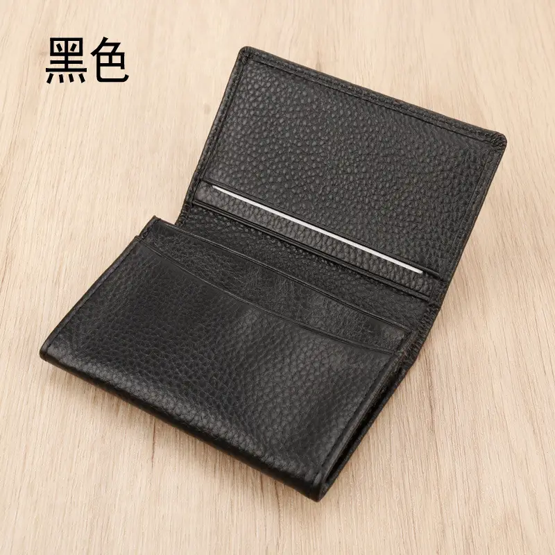 in stock Men's Genuine Leather Business Card Bag Business Litchi Pattern Top Layer Cowhide Business Card Holder Customized LOGO