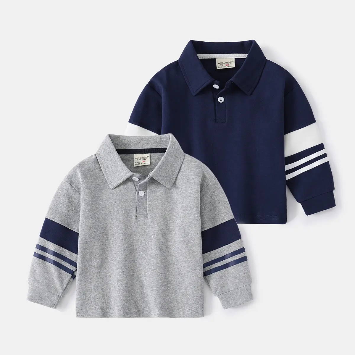 2023 Spring Boys Navy Polo Shirt with White Stripes - Image 3