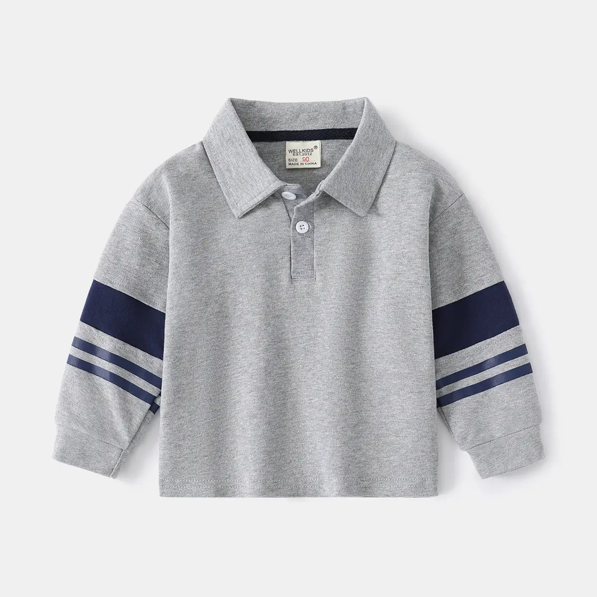2023 Spring Boys Navy Polo Shirt with White Stripes - Image 2