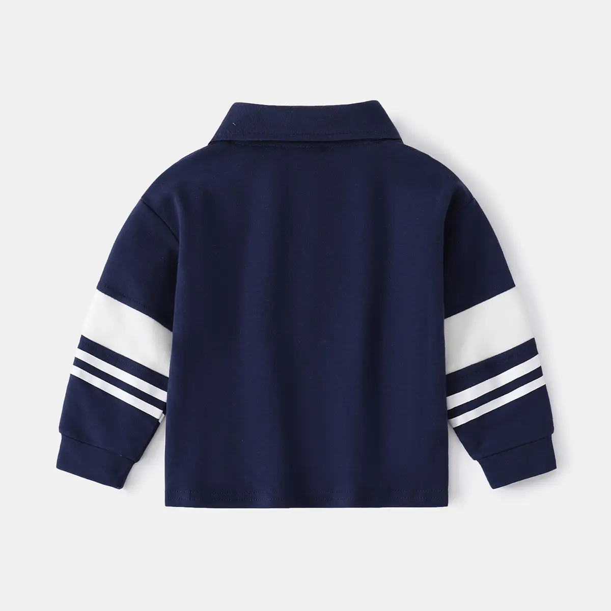2023 Spring Boys Navy Polo Shirt with White Stripes - Image 4