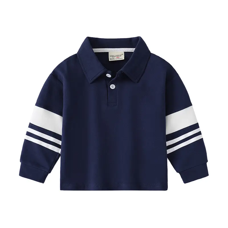 2023 Spring Boys Navy Polo Shirt with White Stripes - Image 6