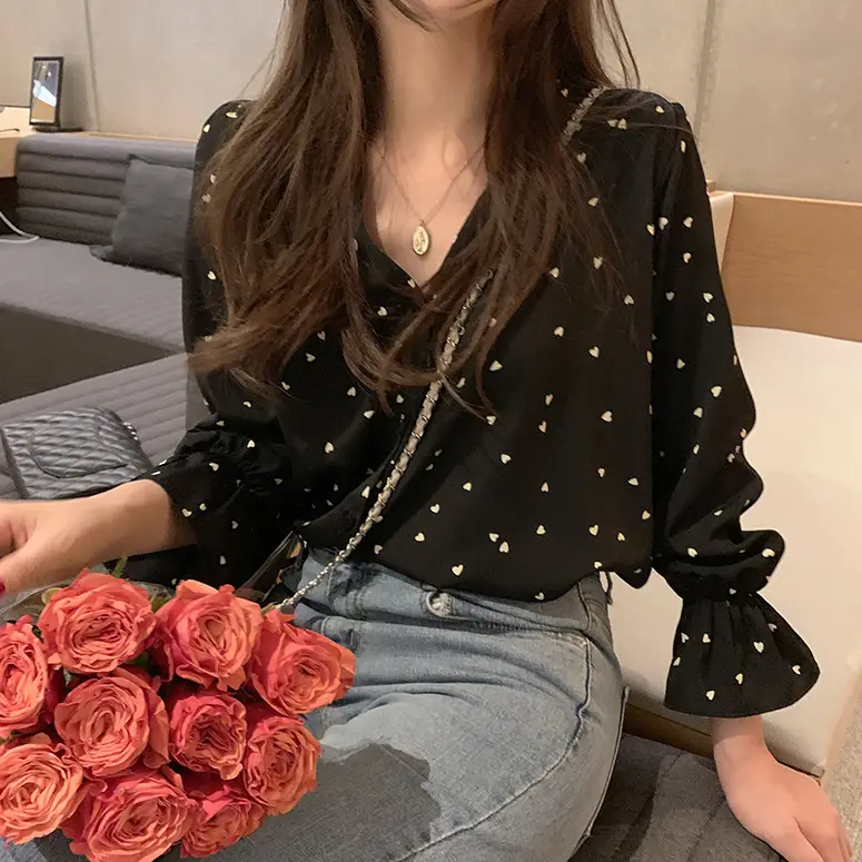 Fairy-Like Chiffon Top with Long Sleeve & Slim Fit for Women