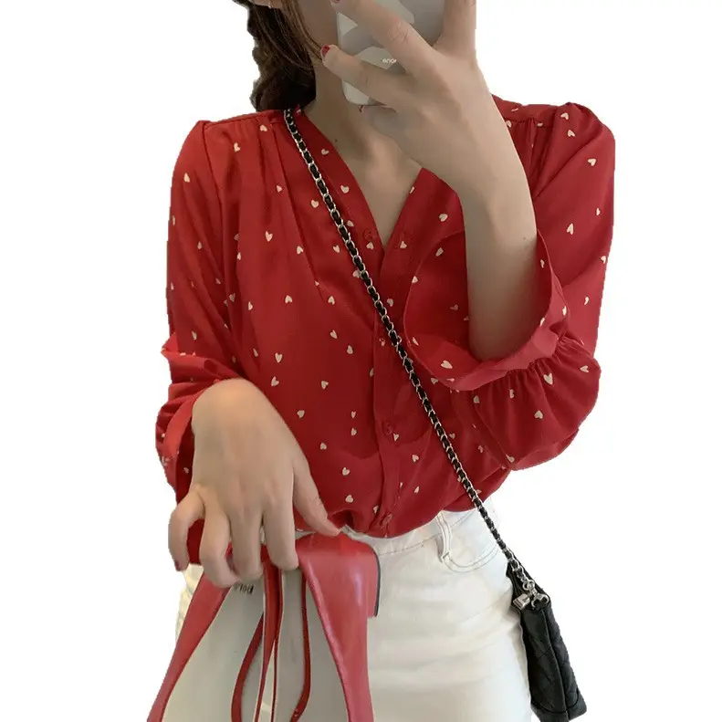 Fairy-Like Chiffon Top with Long Sleeve & Slim Fit for Women
