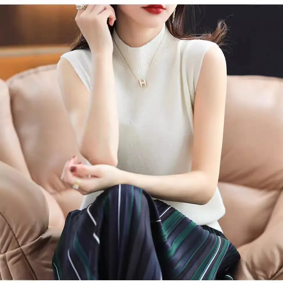 Women Sleeveless Knitted Vest Slim Fit Black - Image 8