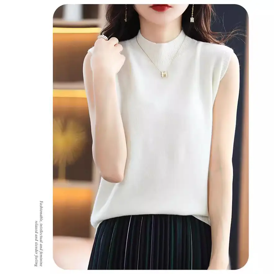 Women Sleeveless Knitted Vest Slim Fit Black - Image 9