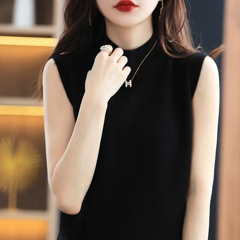 Women Sleeveless Knitted Vest Slim Fit Black - Image 2