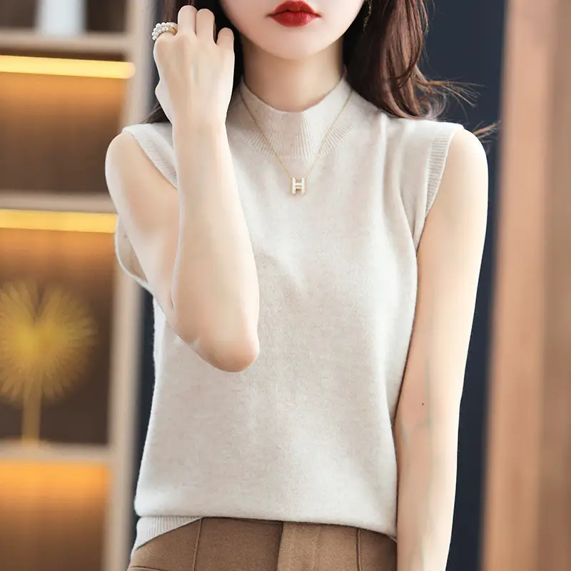 Women Sleeveless Knitted Vest Slim Fit Black - Image 3