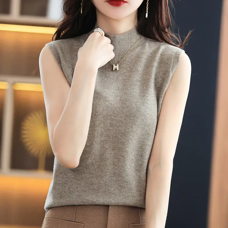 Women Sleeveless Knitted Vest Slim Fit Black - Image 4