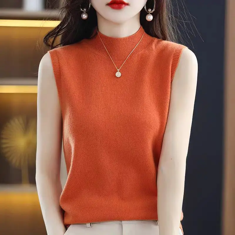 Women Sleeveless Knitted Vest Slim Fit Black - Image 5