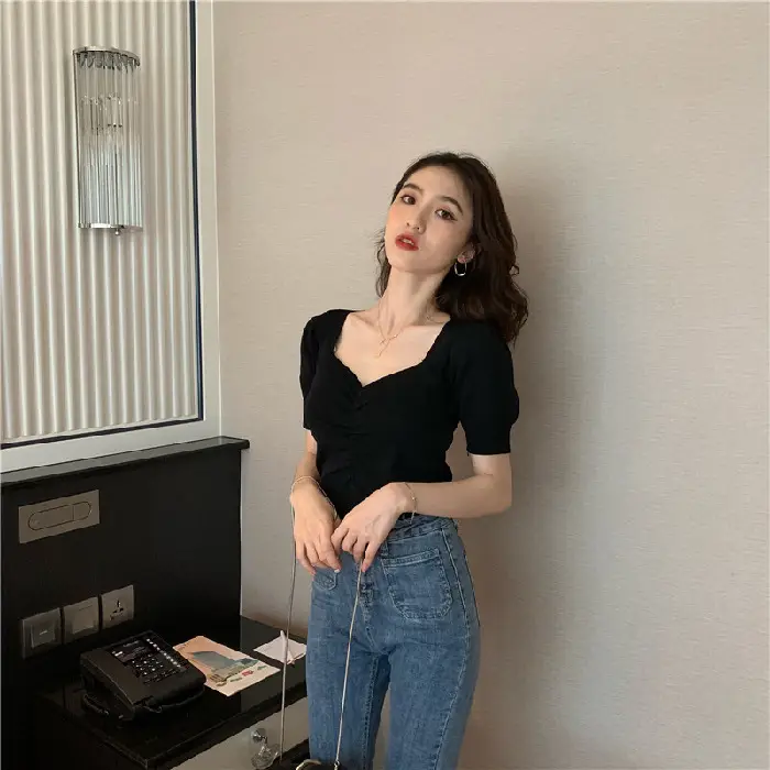 2025 Summer V-Neck Knit T-Shirt Women - Image 8
