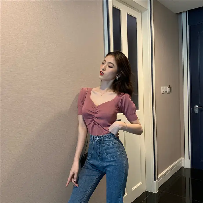 2025 Summer V-Neck Knit T-Shirt Women - Image 9