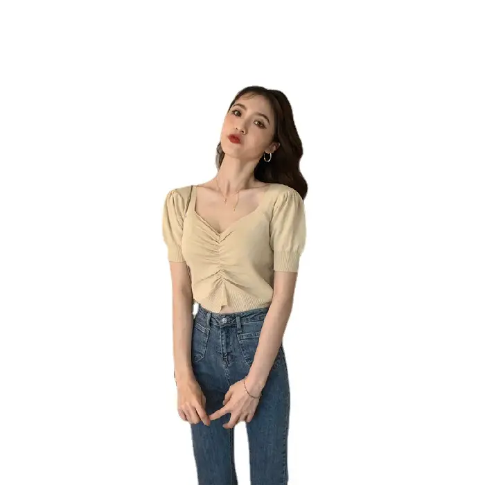 2025 Summer V-Neck Knit T-Shirt Women - Image 11