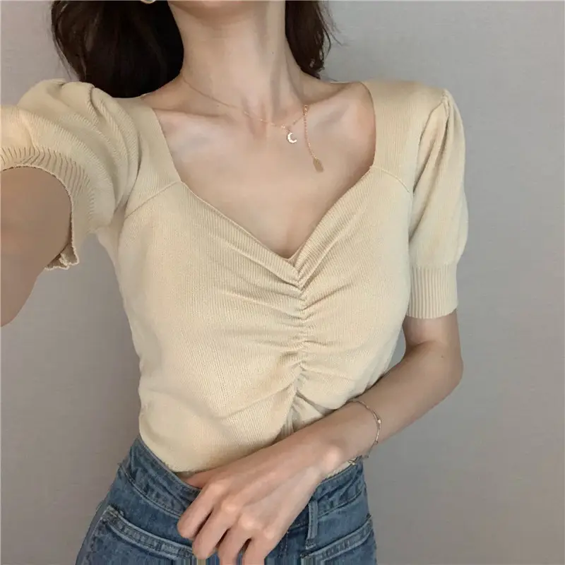 2025 Summer V-Neck Knit T-Shirt Women — feature 10