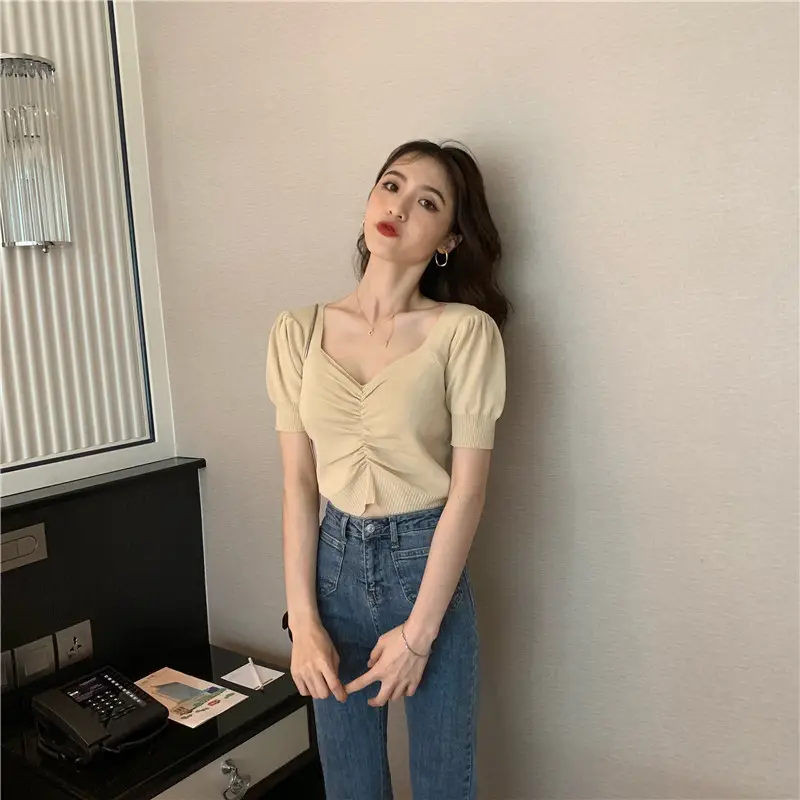2025 Summer V-Neck Knit T-Shirt Women — feature 11