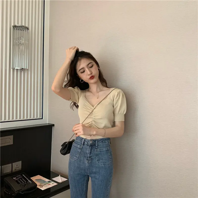 2025 Summer V-Neck Knit T-Shirt Women — feature 12