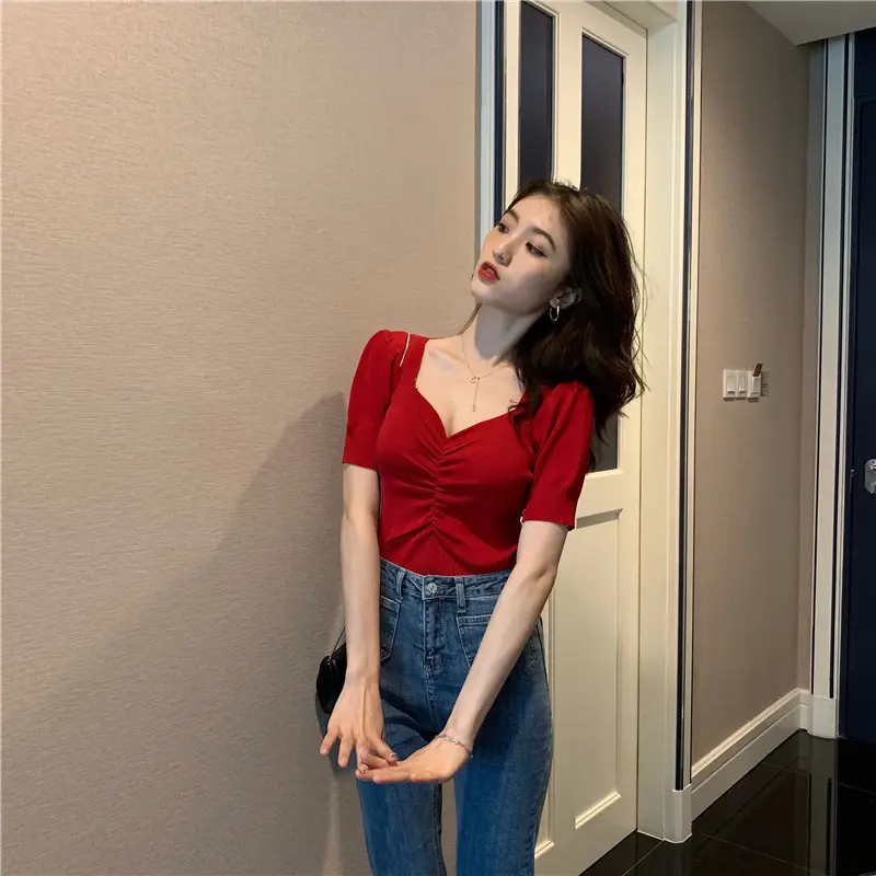 2025 Summer V-Neck Knit T-Shirt Women — feature 14