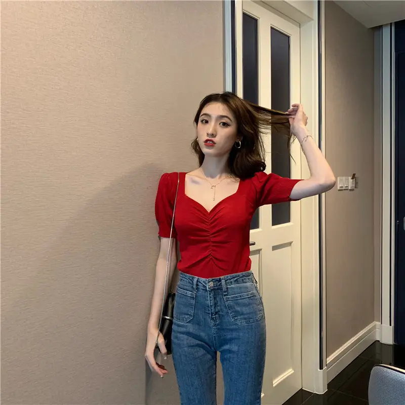 2025 Summer V-Neck Knit T-Shirt Women — feature 15