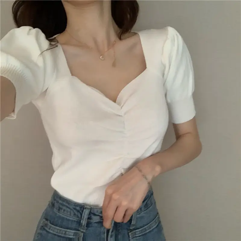 2025 Summer V-Neck Knit T-Shirt Women — feature 16