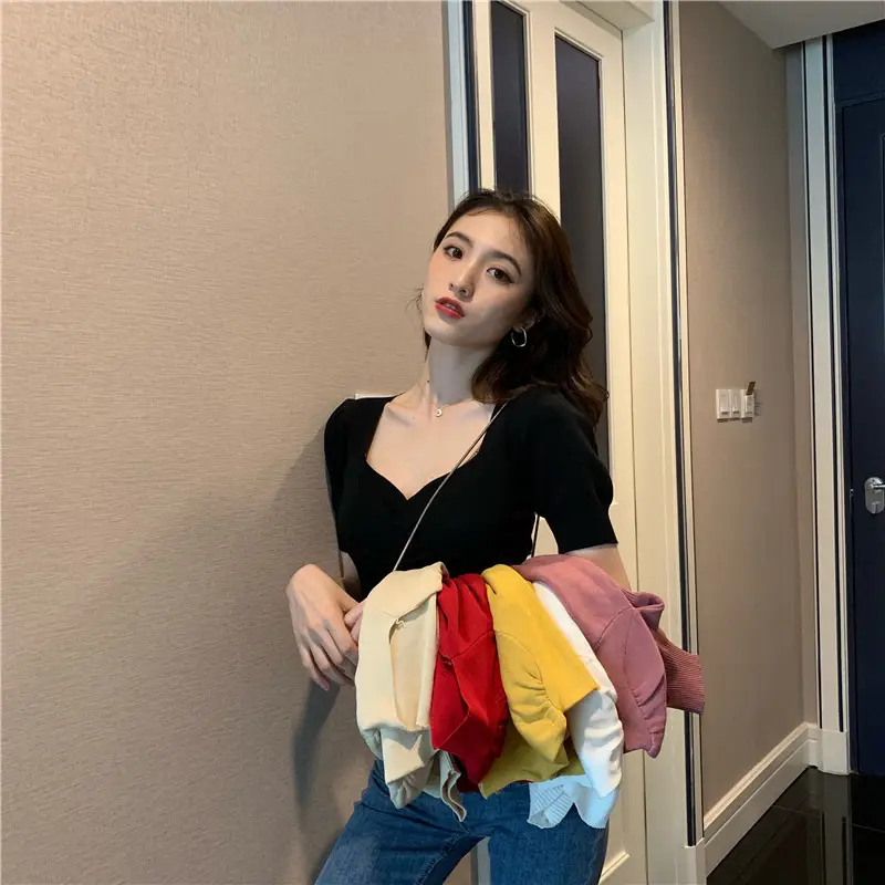 2025 Summer V-Neck Knit T-Shirt Women — feature 2