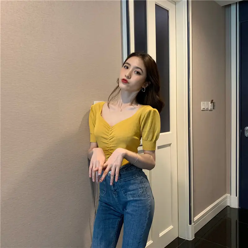 2025 Summer V-Neck Knit T-Shirt Women — feature 22