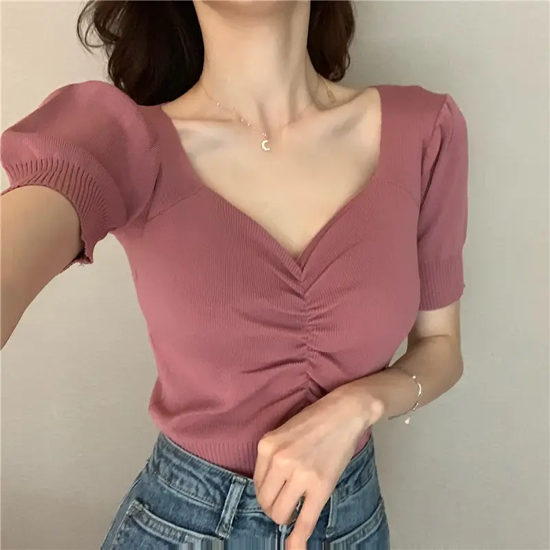 2025 Summer V-Neck Knit T-Shirt Women — feature 3