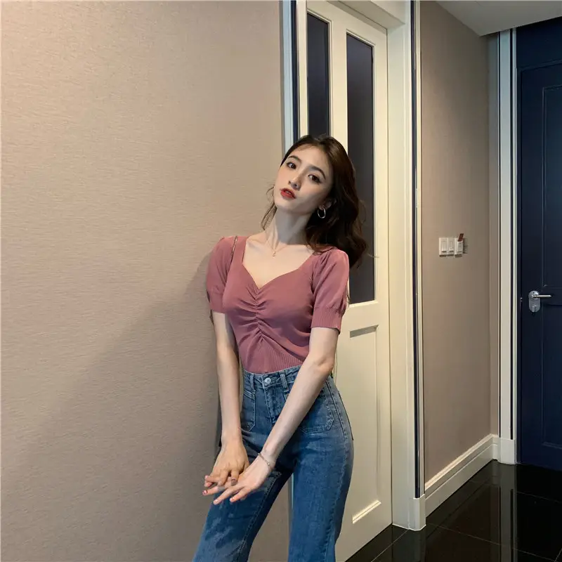 2025 Summer V-Neck Knit T-Shirt Women — feature 4
