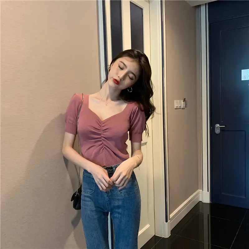 2025 Summer V-Neck Knit T-Shirt Women — feature 5